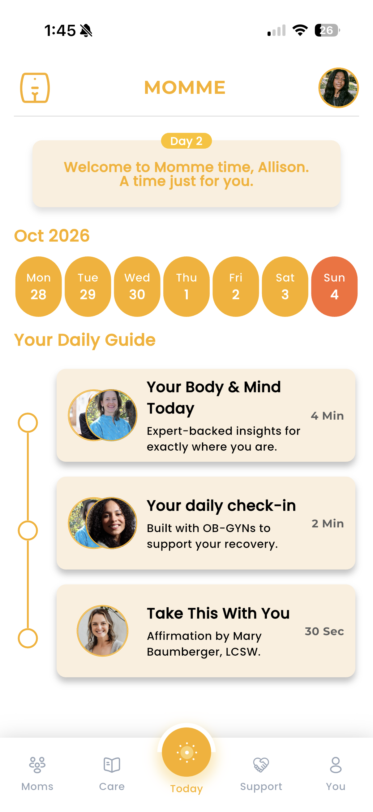 Momme daily guide app screen