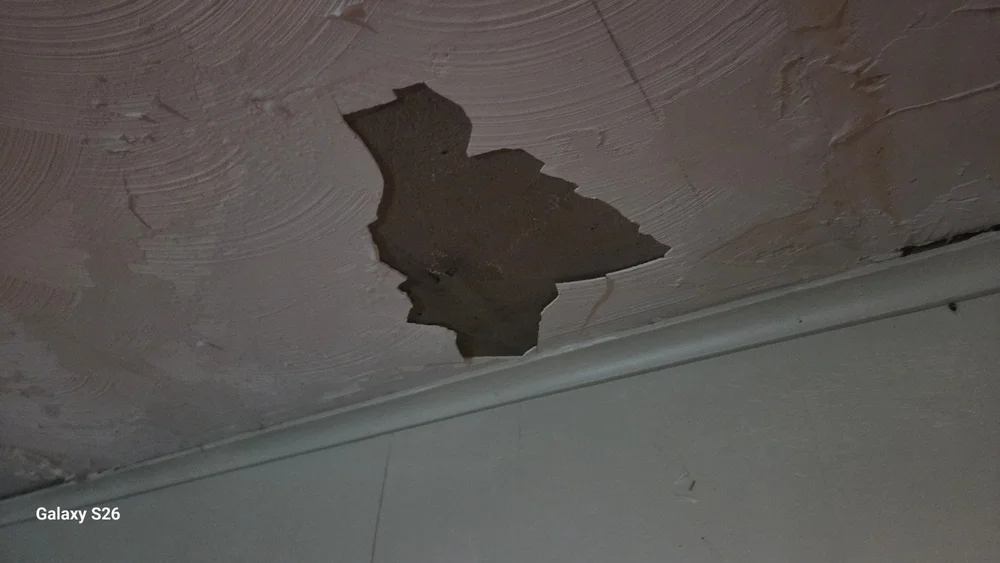 Peeling ceiling finish following a roof leak in Fort Lauderdale