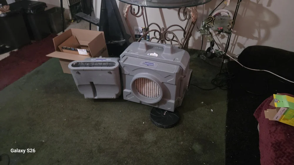Drying equipment positioned inside the Fort Lauderdale home during roof-leak dry-out