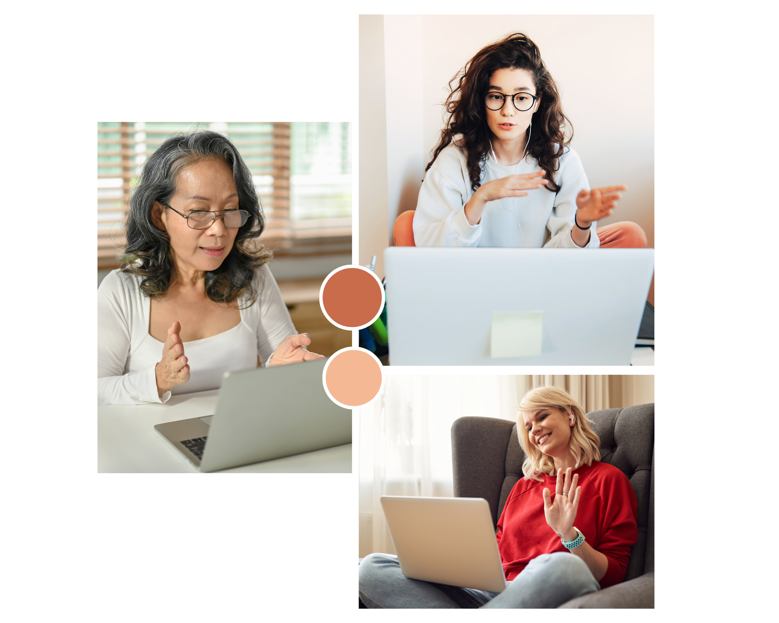 Collage showing EdTech BFF service offerings including laptop displaying website design, organized digital files, and custom graphics