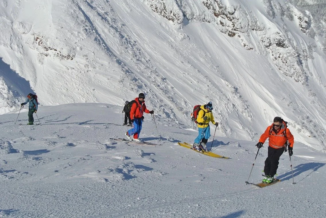 A small group ski touring in the mountains of Japan