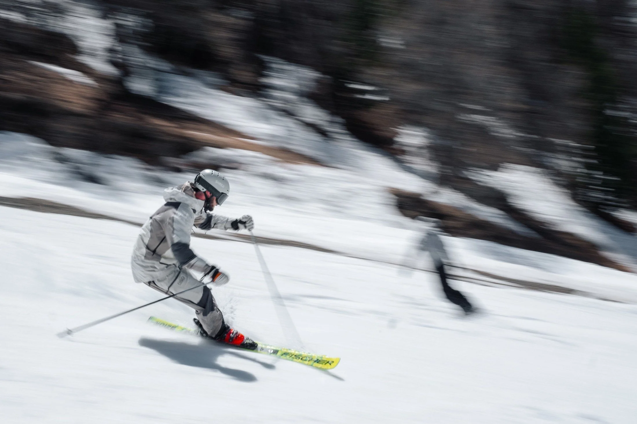 A skier carving a turn