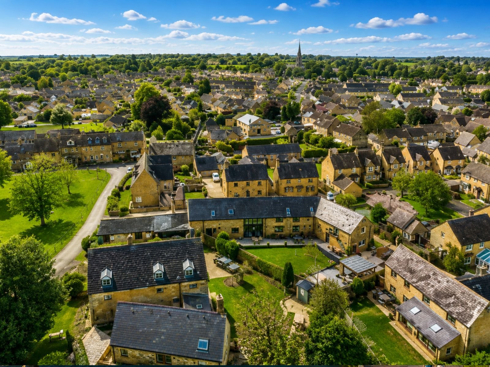 View across residential streetscape in Middleton Cheney