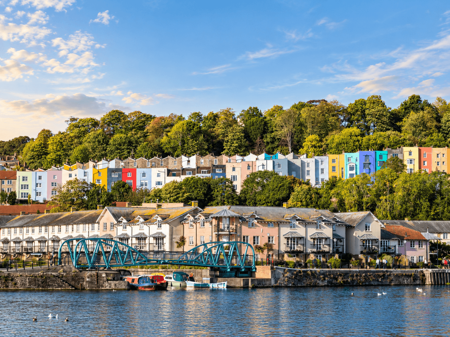 Colourful Bristol waterfront houses and harbour