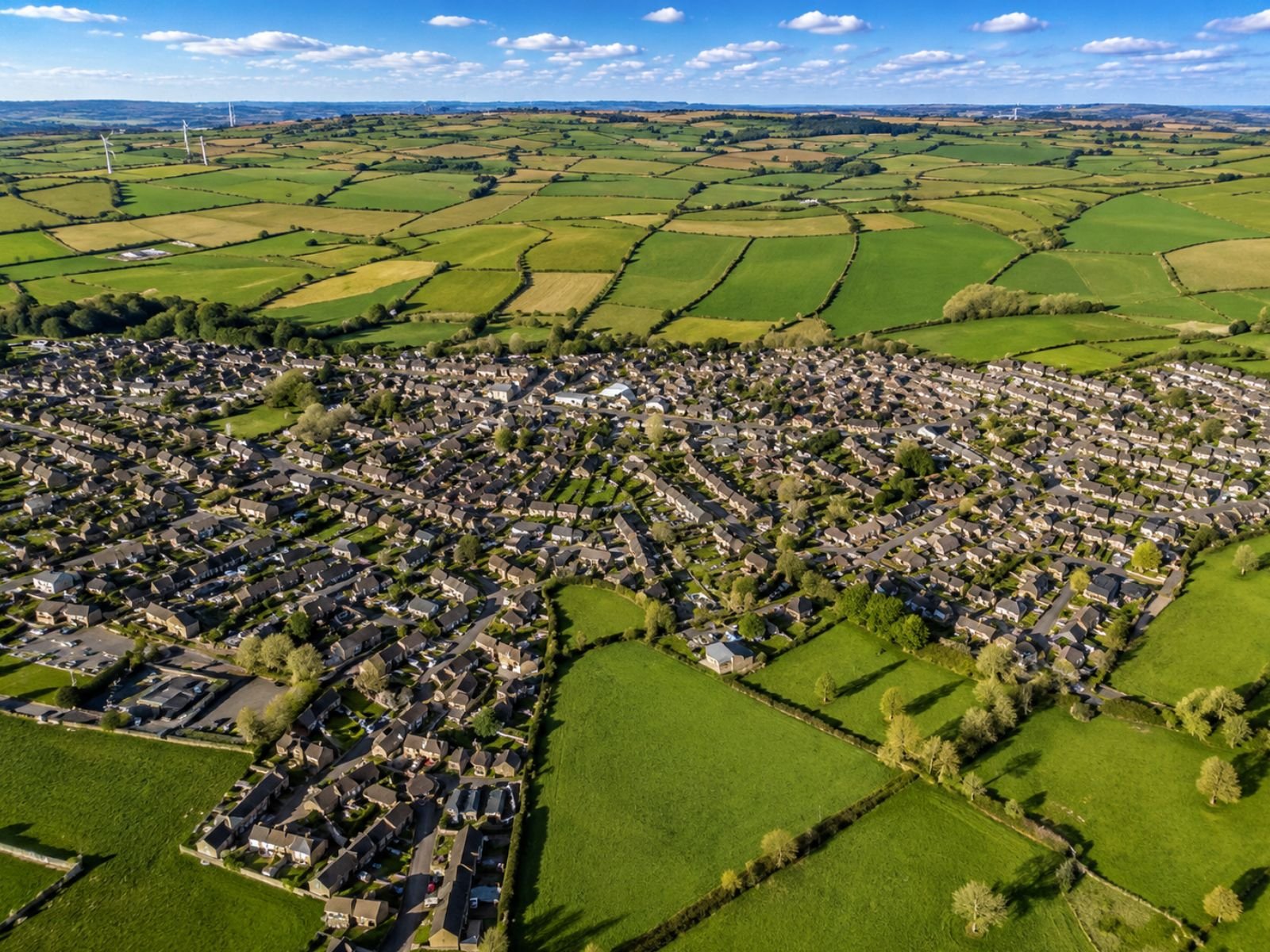 View across residential streetscape in Long Buckby