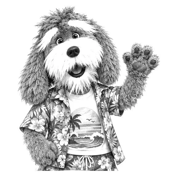 Pencil sketch of Mutt waving