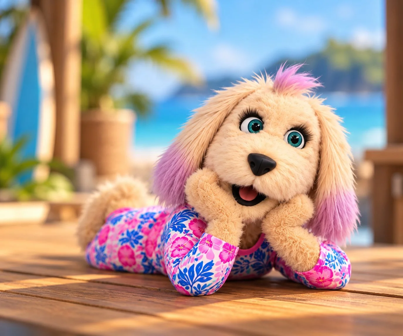 Kaia relaxing at the Tide Rider Surf Shop