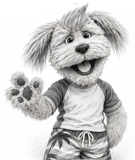 Pencil sketch of Gizmo waving
