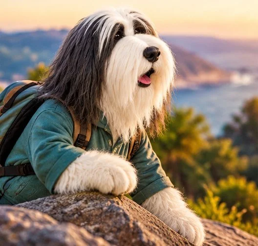 Oliver hiking above the ocean