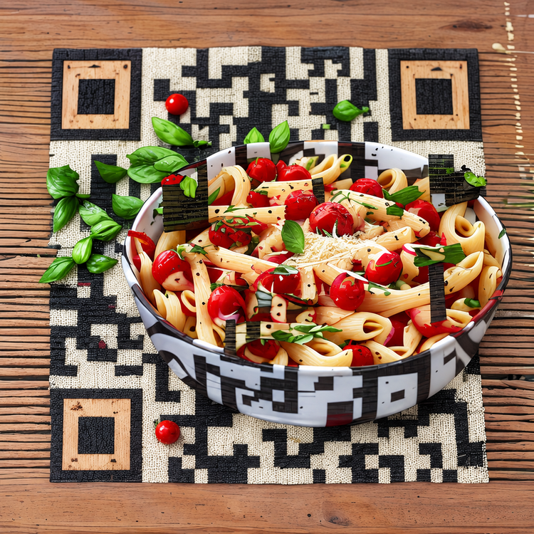 Italian pasta, basil and tomato QR artwork