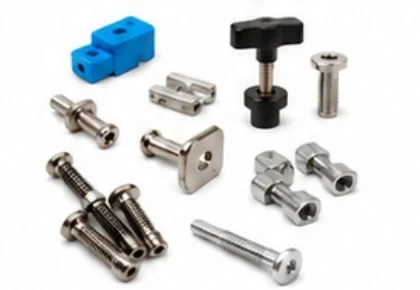 Knobs, captive fasteners, and assembly components