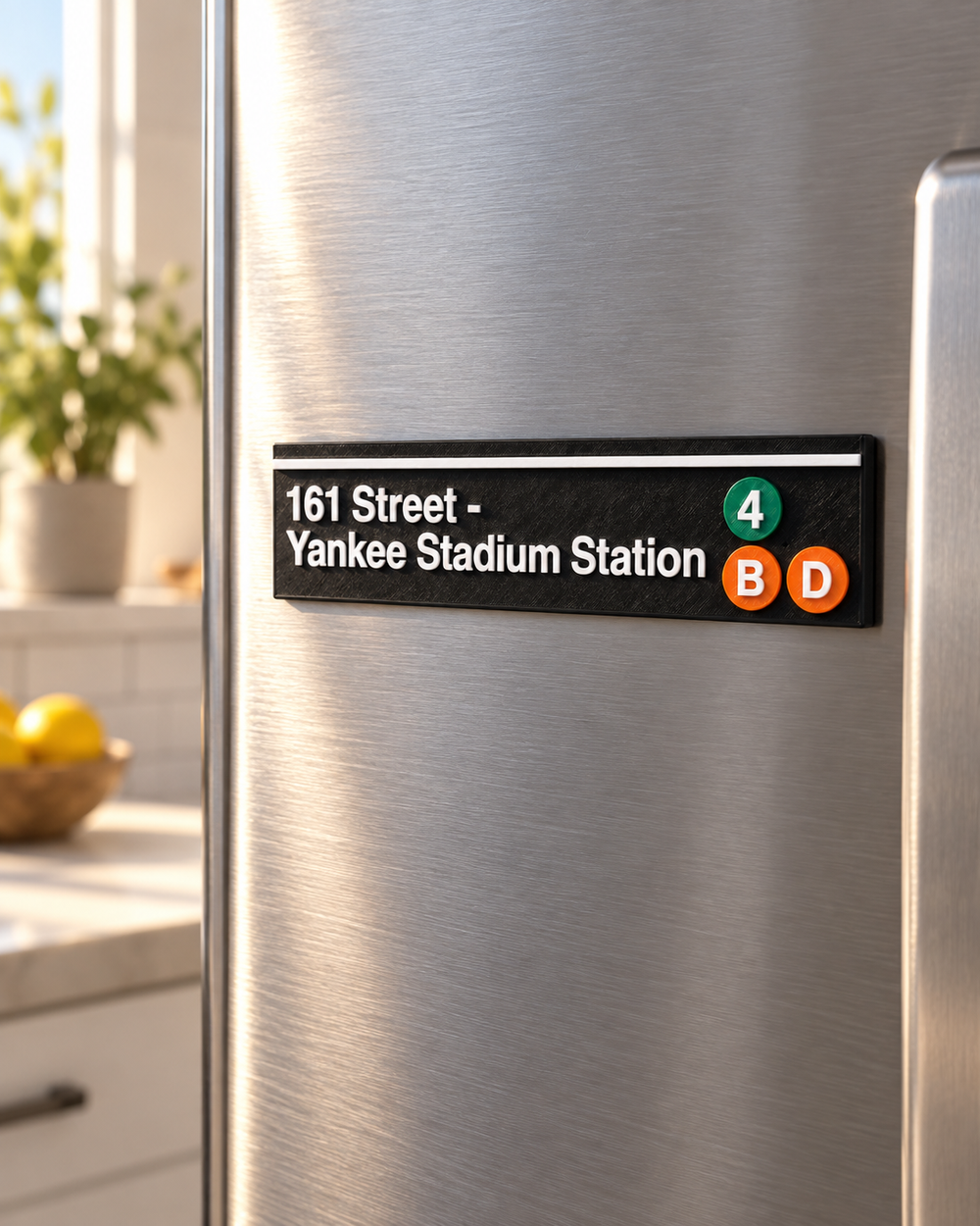 The magnet on a stainless-steel fridge
