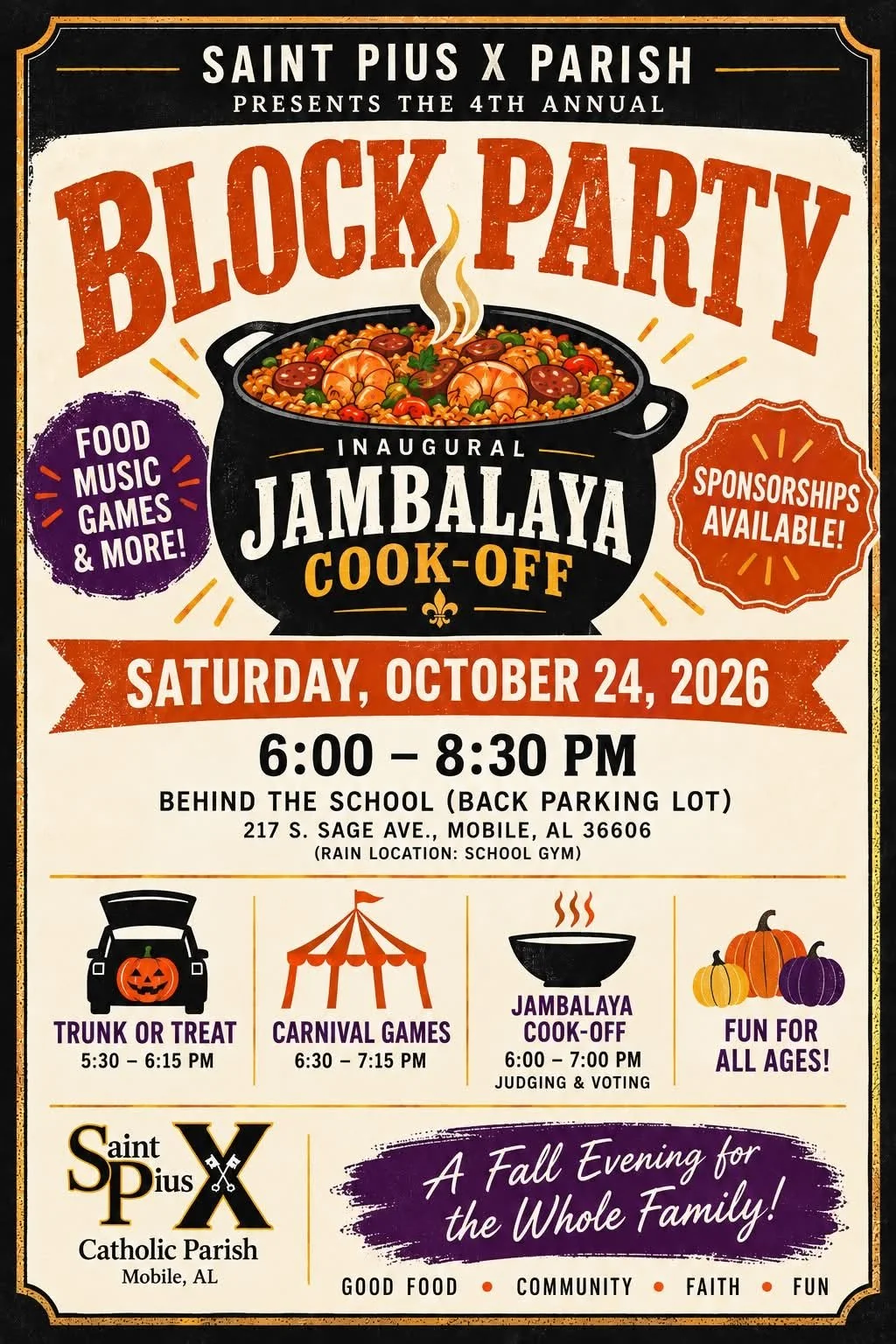 St. Pius X Block Party and Jambalaya Cook-Off flyer