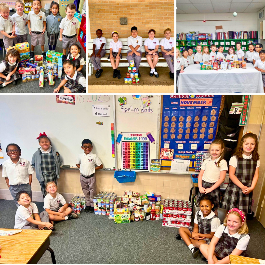 Students participating in the St. Pius X Food Drive