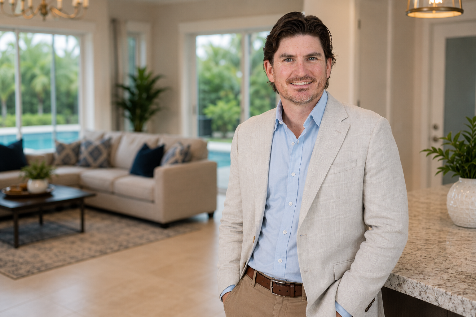 Shane White, Certified Residential Appraiser, standing in a Southwest Florida home for bankruptcy appraisal valuation support