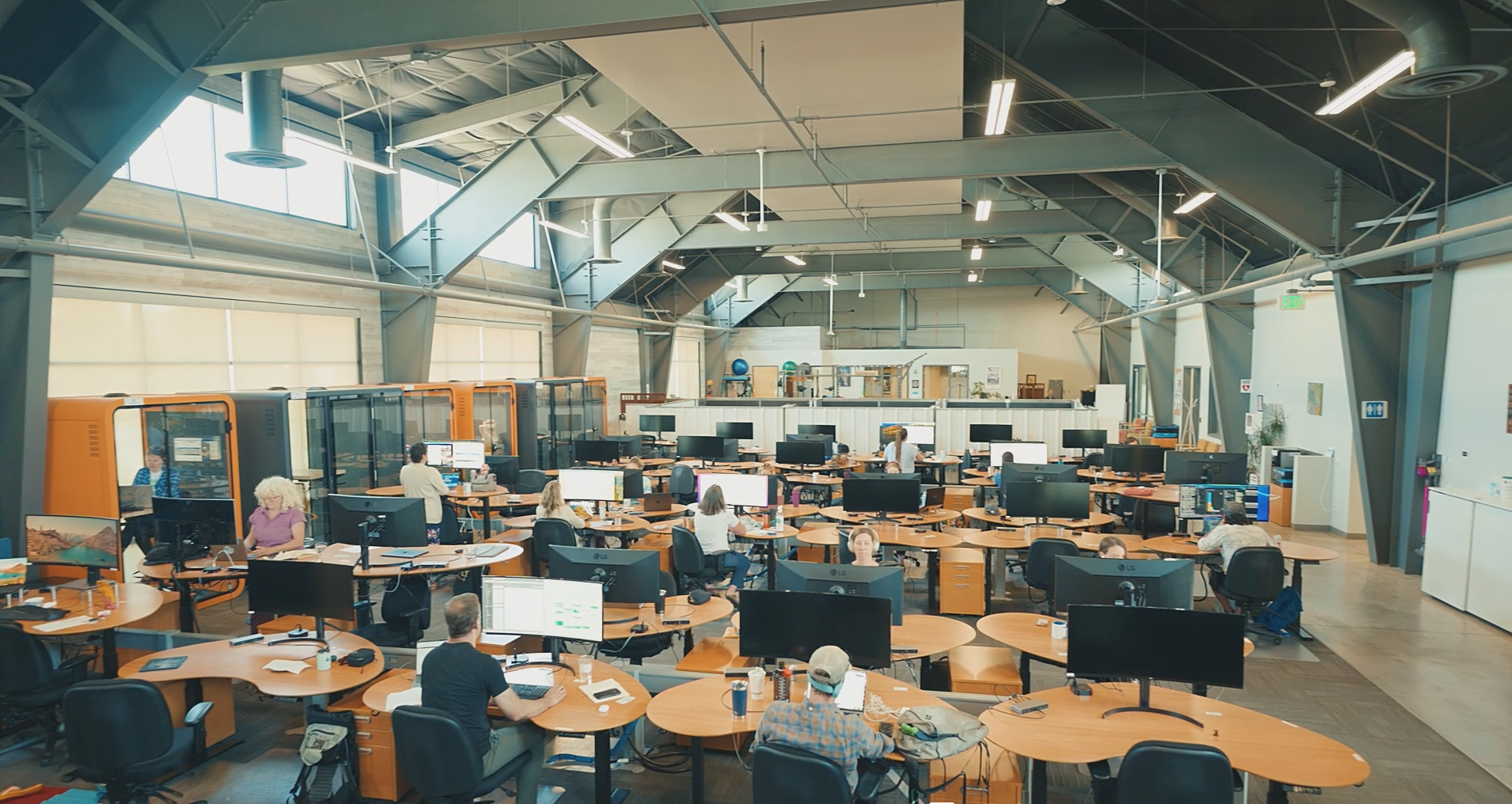 Open workspace with flexible seating arrangements