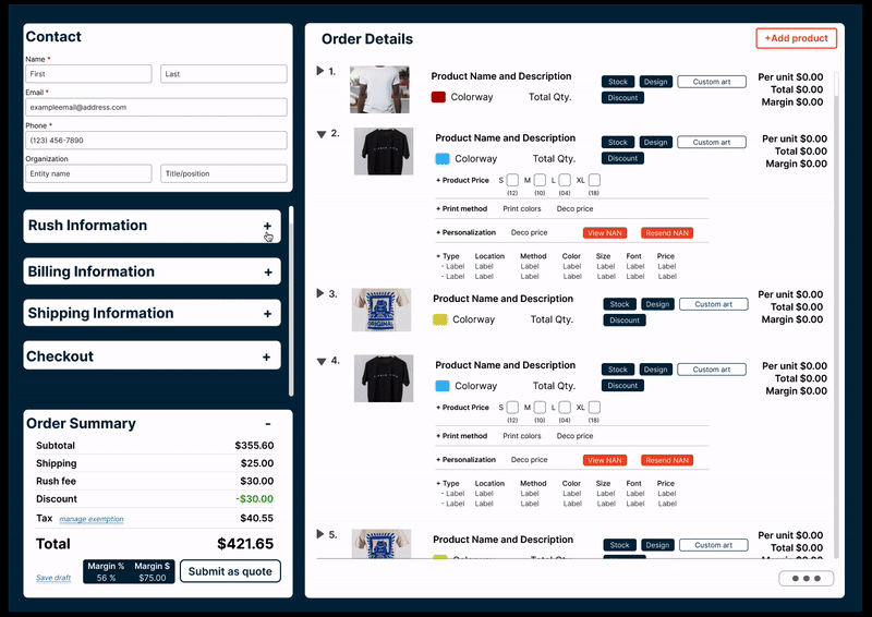 Second animated demo showing order editing and product detail interactions