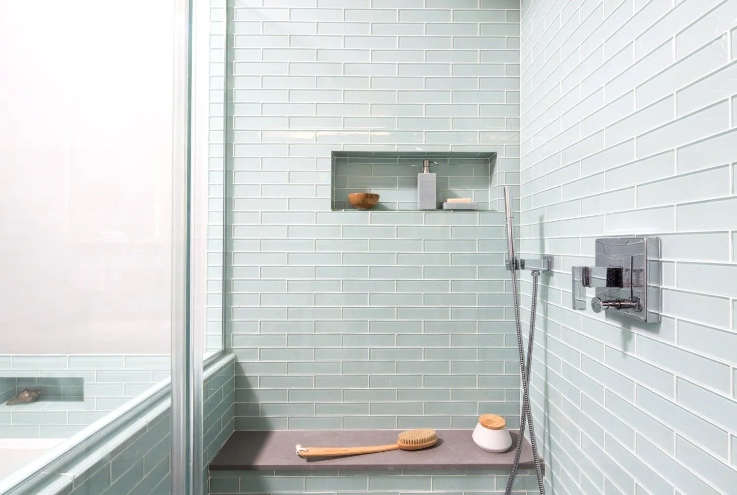 Transitional bathroom design in South Pasadena