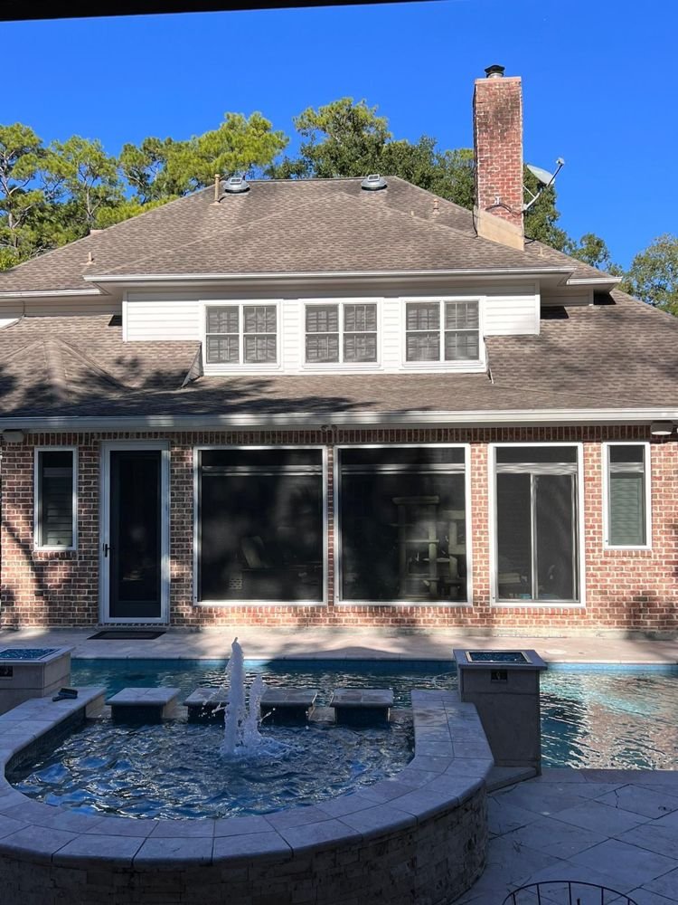 Hurricane and security screens on the back of a Houston home