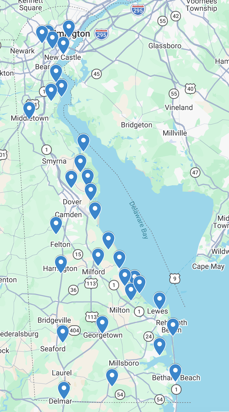 2025 CDC light trap collection locations throughout Delaware