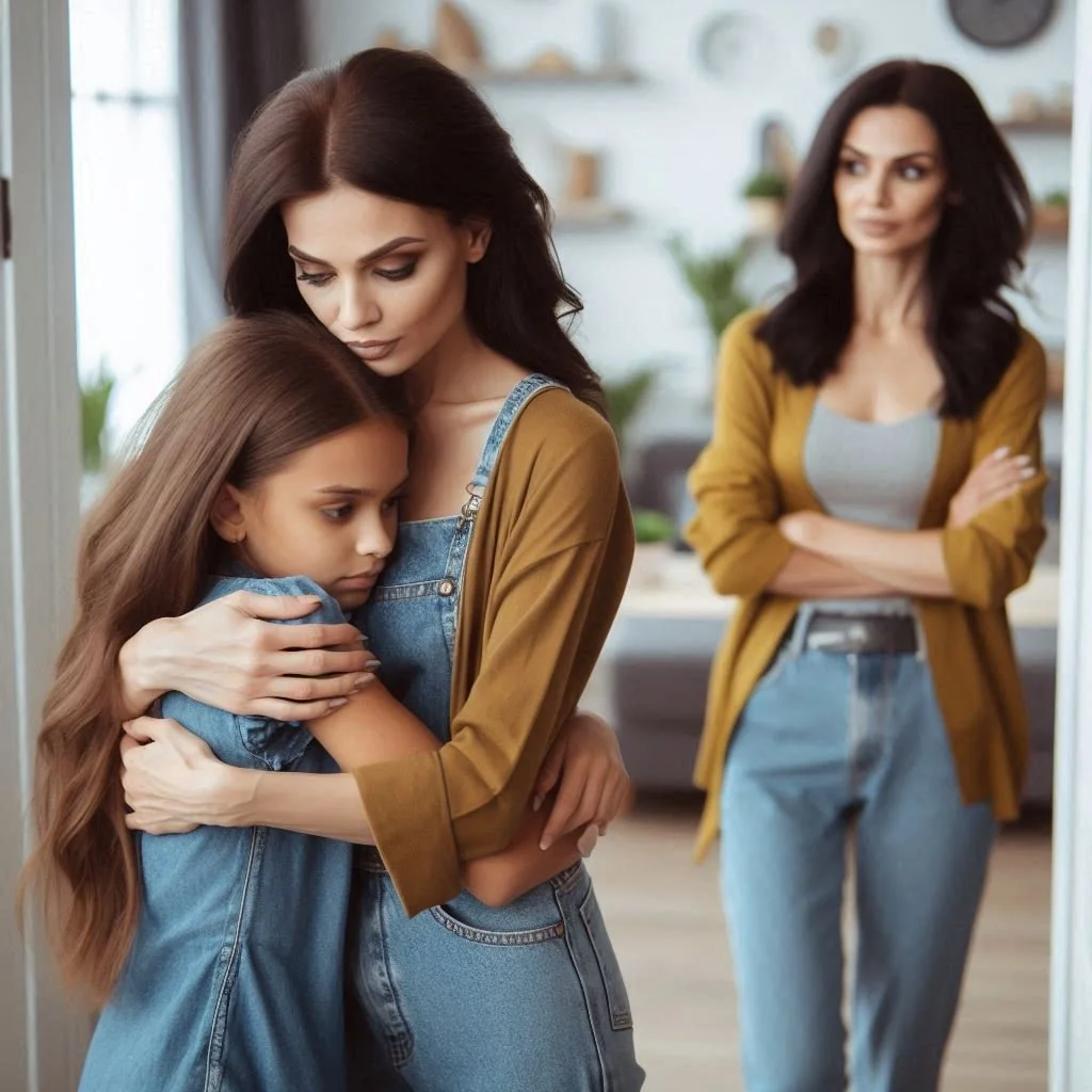Younger self being comforted and supported