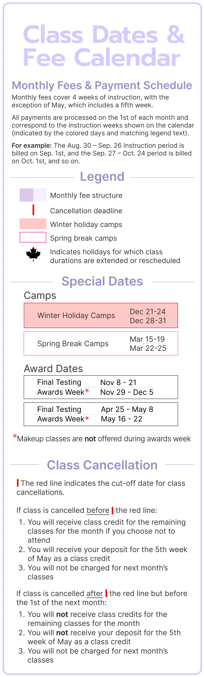 Class Dates and Fees