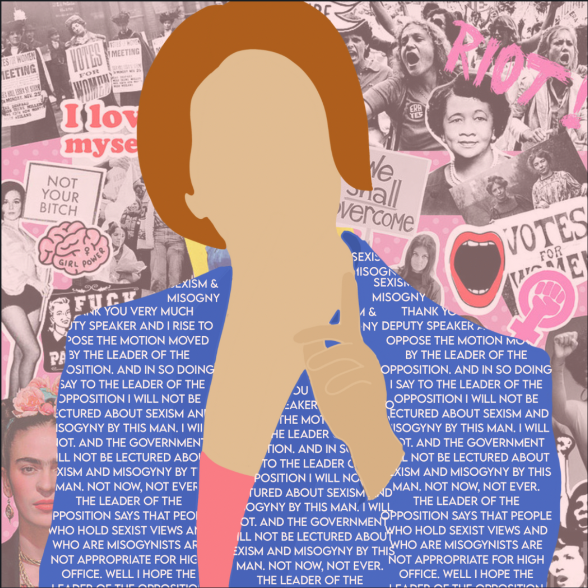 Julia Gillard infront of other feminist icons