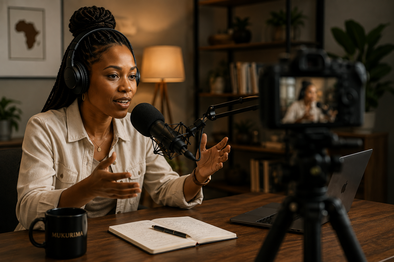 African creator recording content for an audience