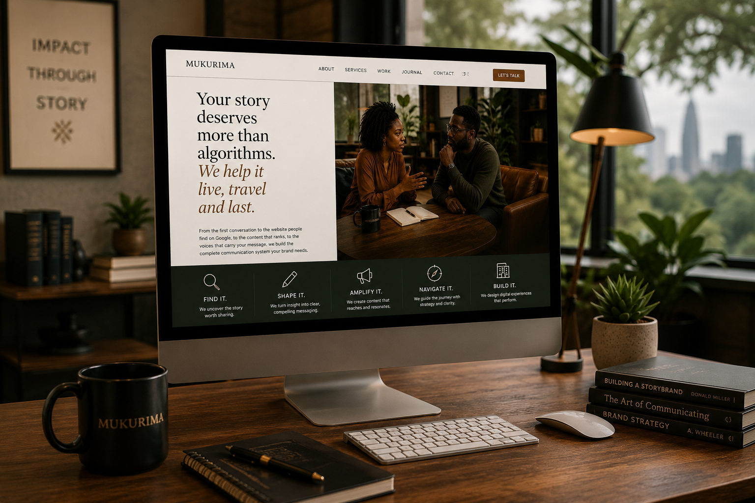 Modern website displayed on a laptop in a premium workspace