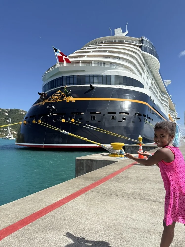 Piper Bryan in front of the Disney Treasure in St. Thomas