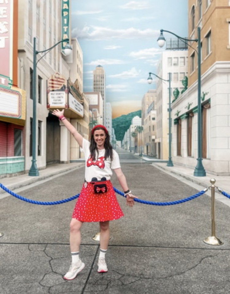 Danielle Casey on a Hollywood backlot street at Disney California Adventure