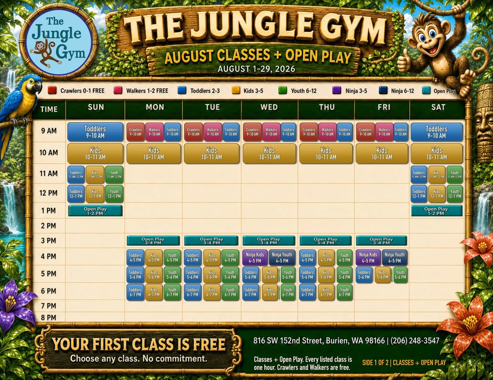 August class schedule - The Jungle Gym Burien
