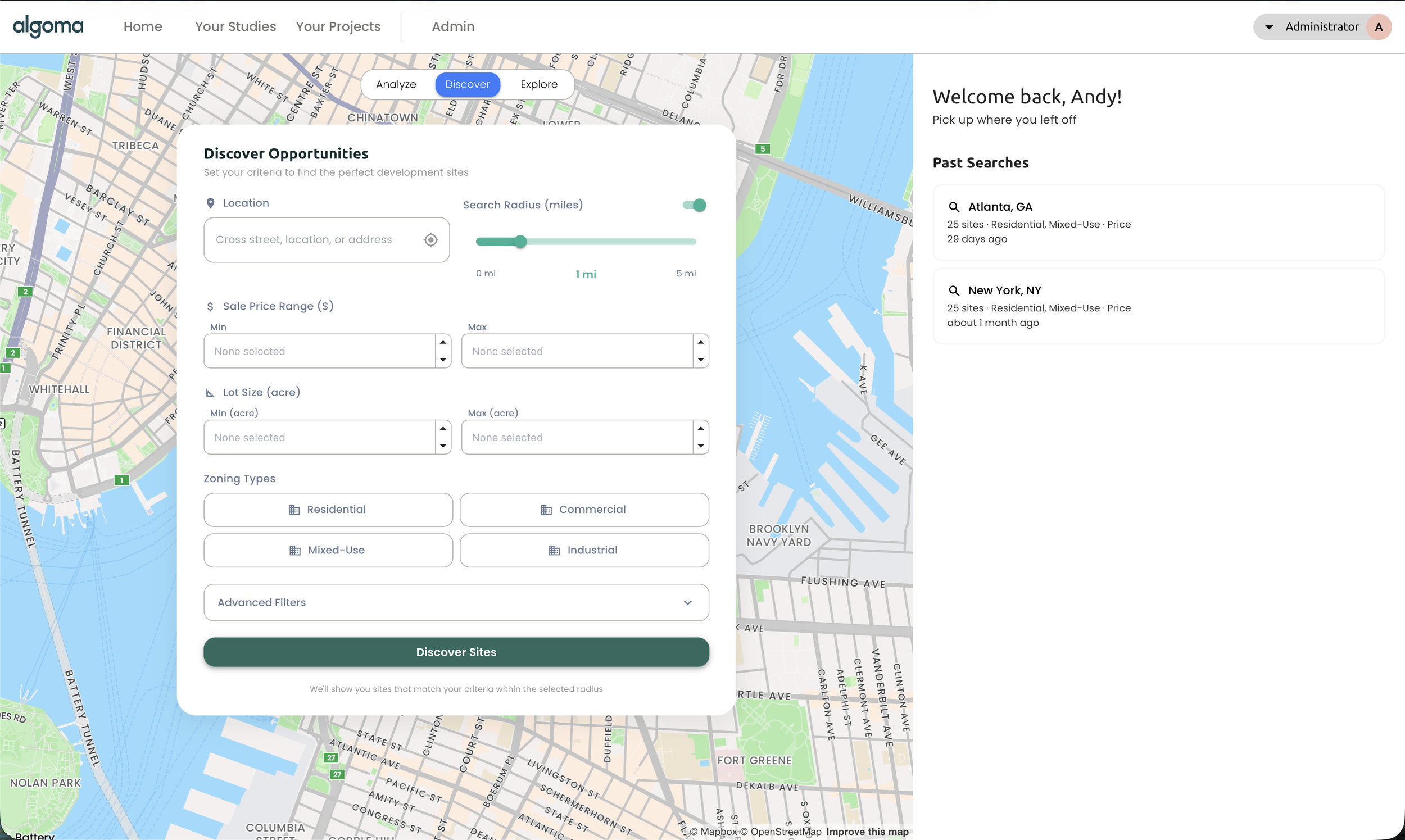 Algoma site search with map and filters