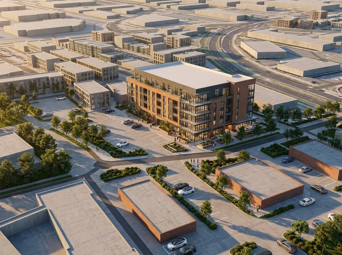 AI rendering — mixed-use multifamily