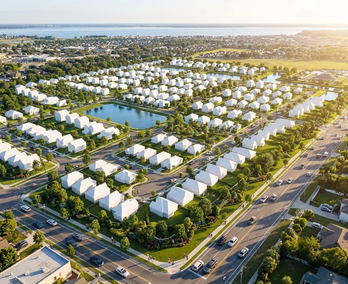 AI rendering — single-family street view