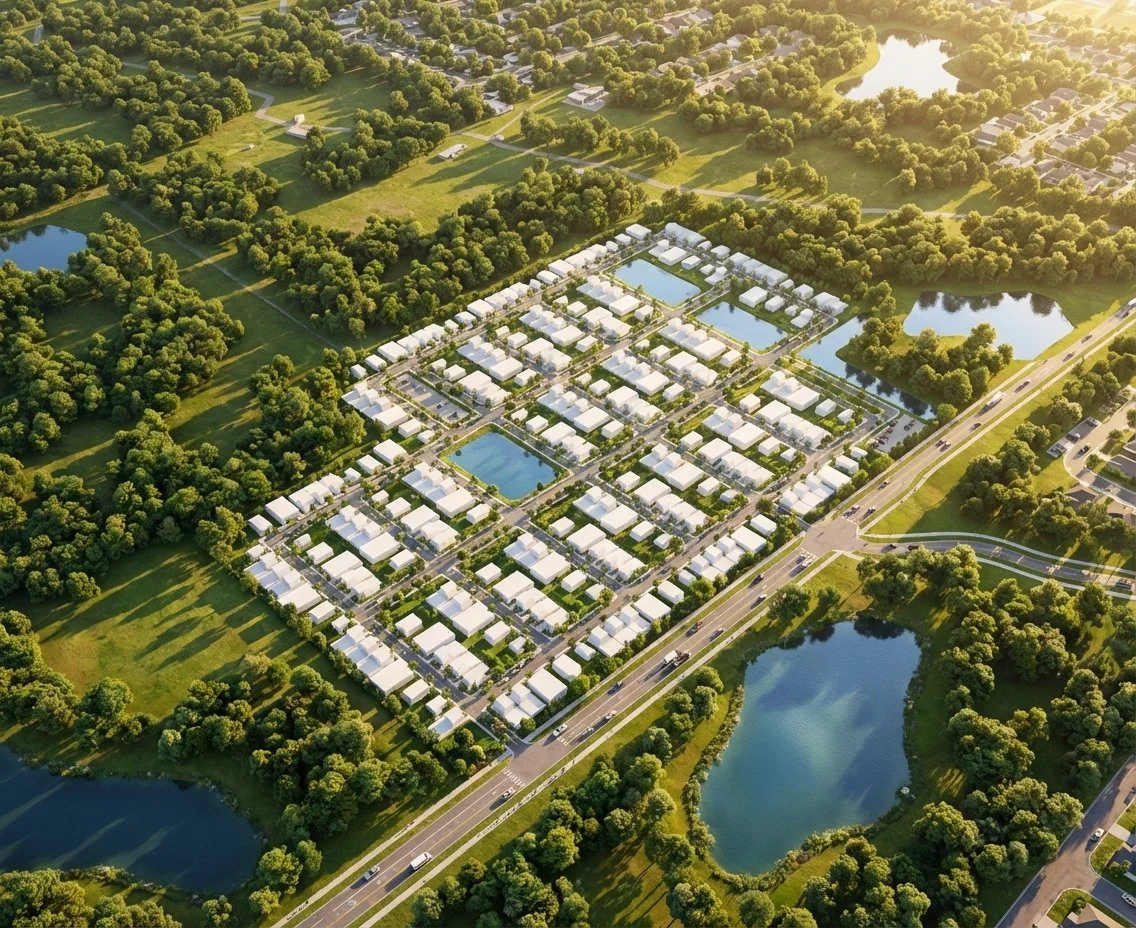 AI rendering — multifamily aerial