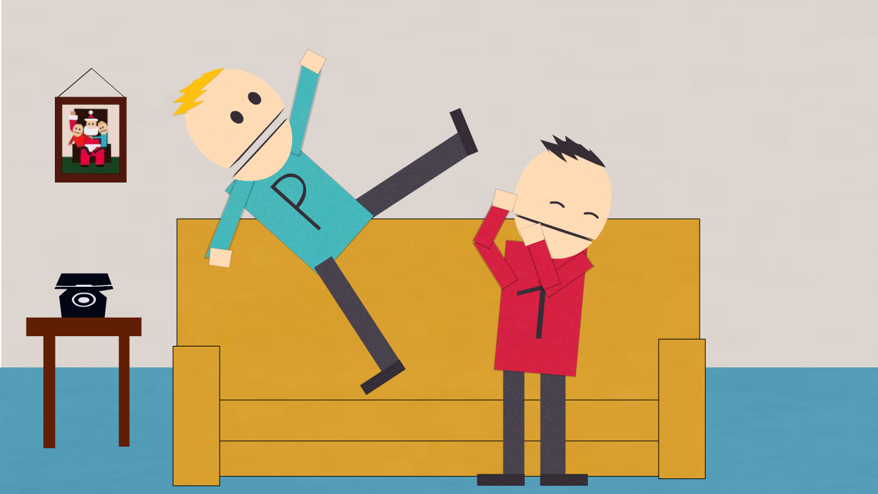 South Park creators Trey Parker and Matt Stone illustration, Blue Spoon essay on healthcare narrative strategy