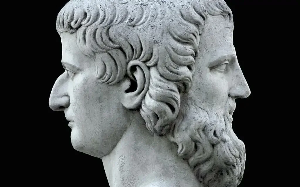 Janus, the two-faced Roman god of beginnings and transitions, looking to the past and the future at once