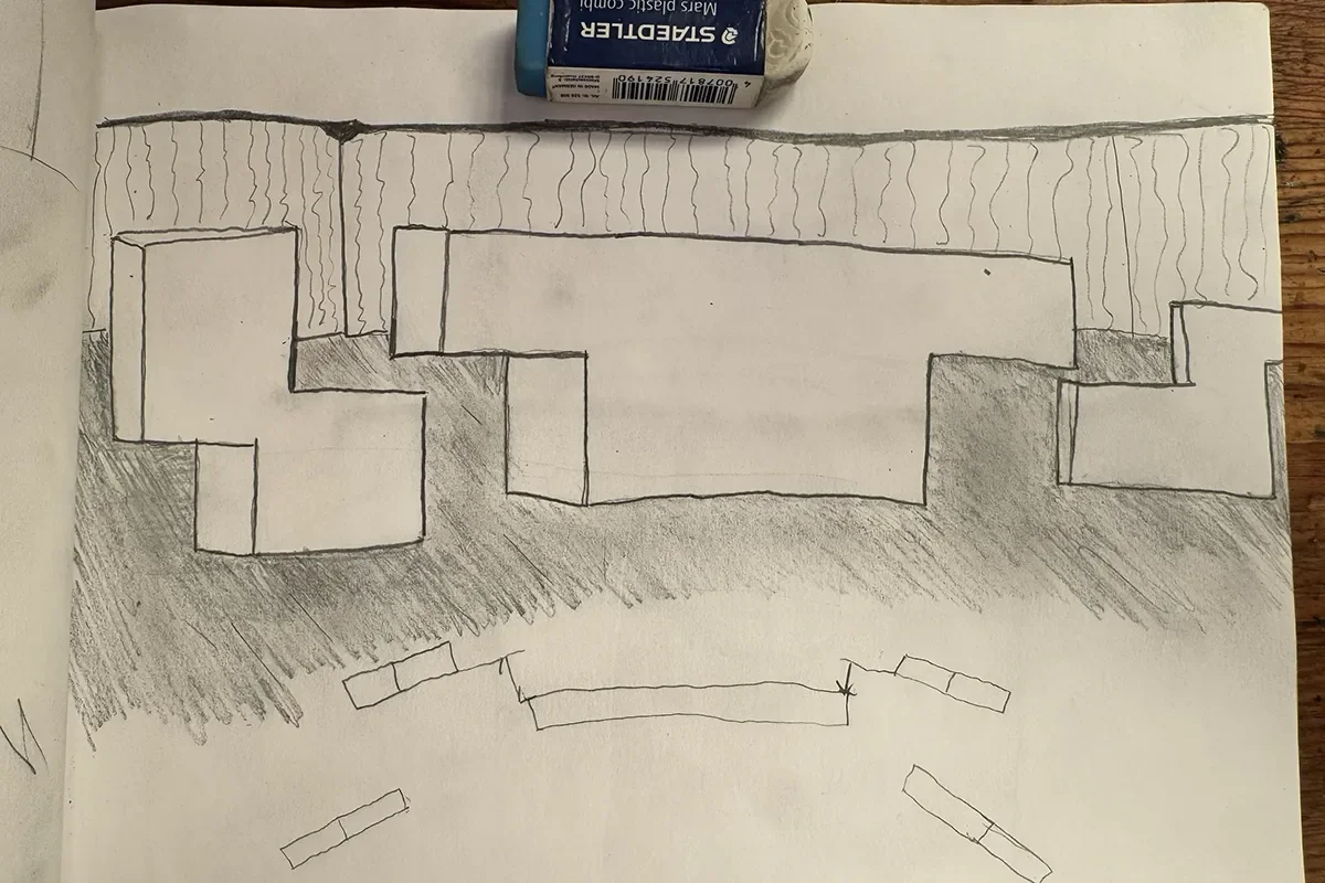 Developed design sketch for the Global Energy Forum stage and screen environment