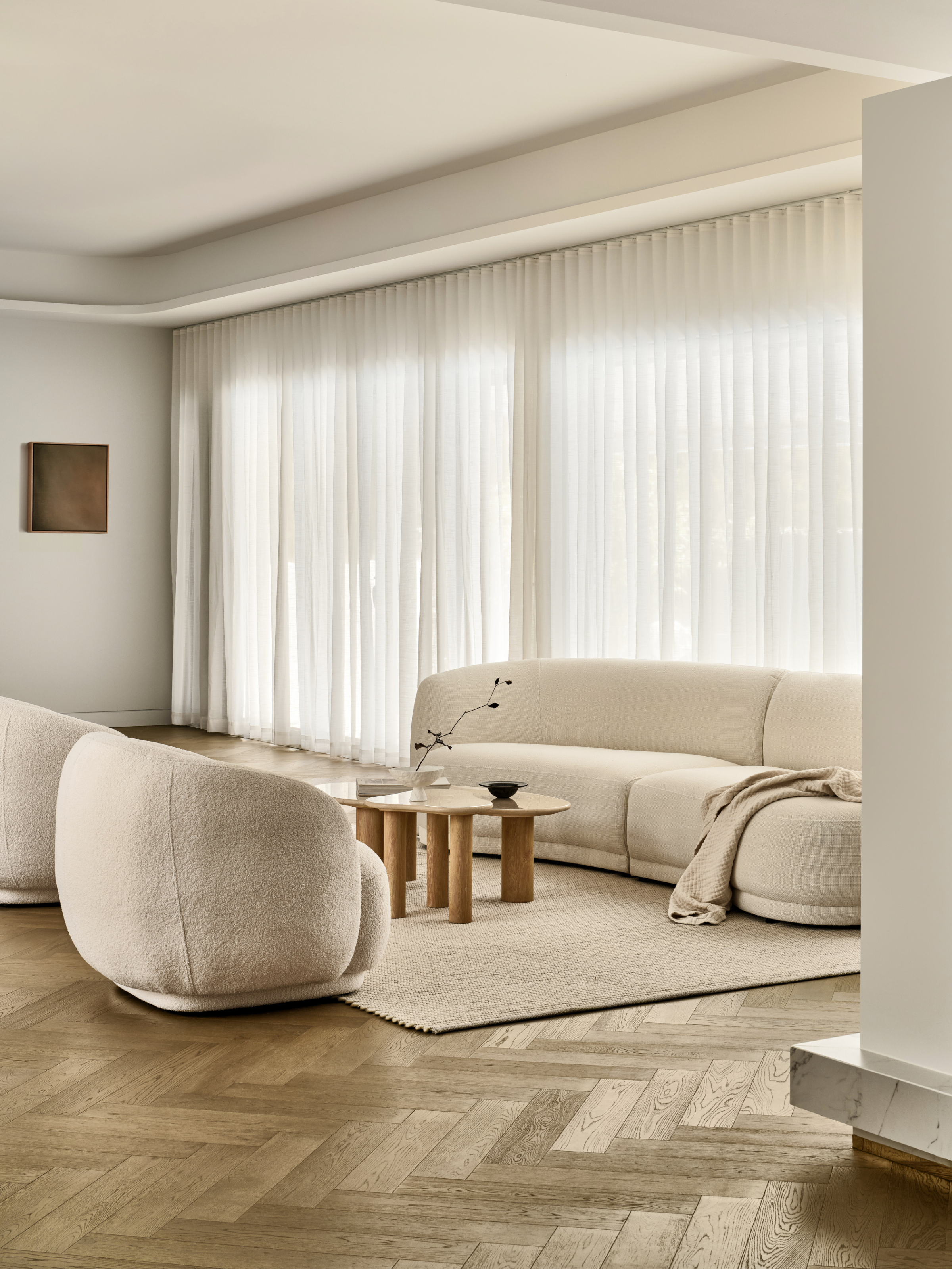 Neutral living room with beige sofa, interior styling by Sydney stylist Rory James Carter