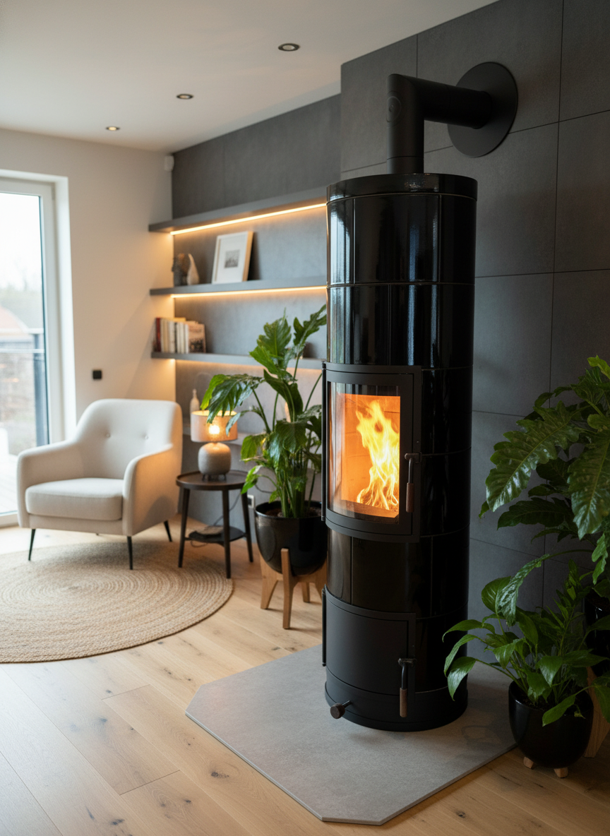 BGO Pelletfeuer Schwarz glänzend