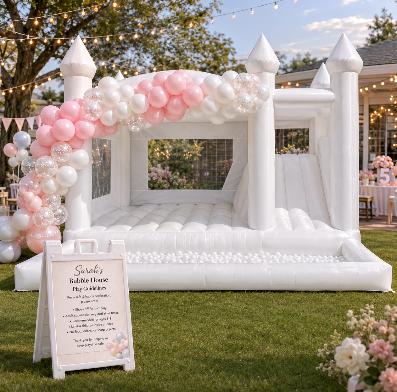 Little Luxe Parties white bounce house rental in New Jersey