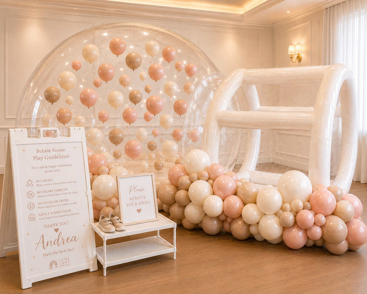 Deluxe Bubble House package with balloon garland