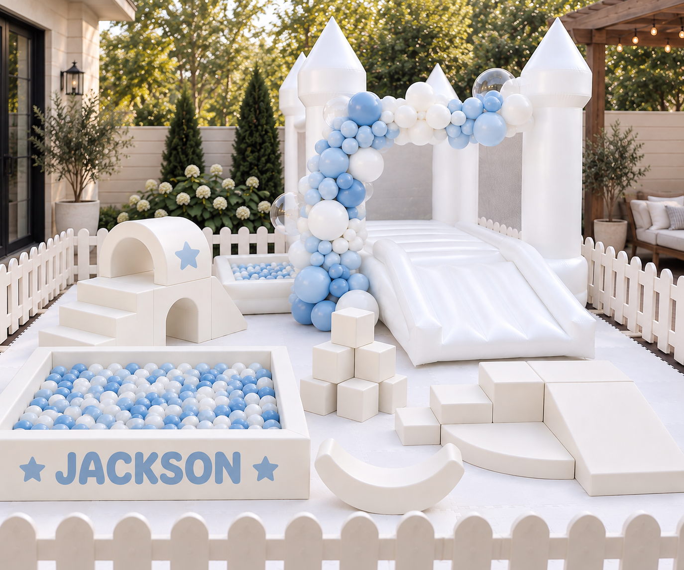 Styled Toddler Soft Play package with balloon garland