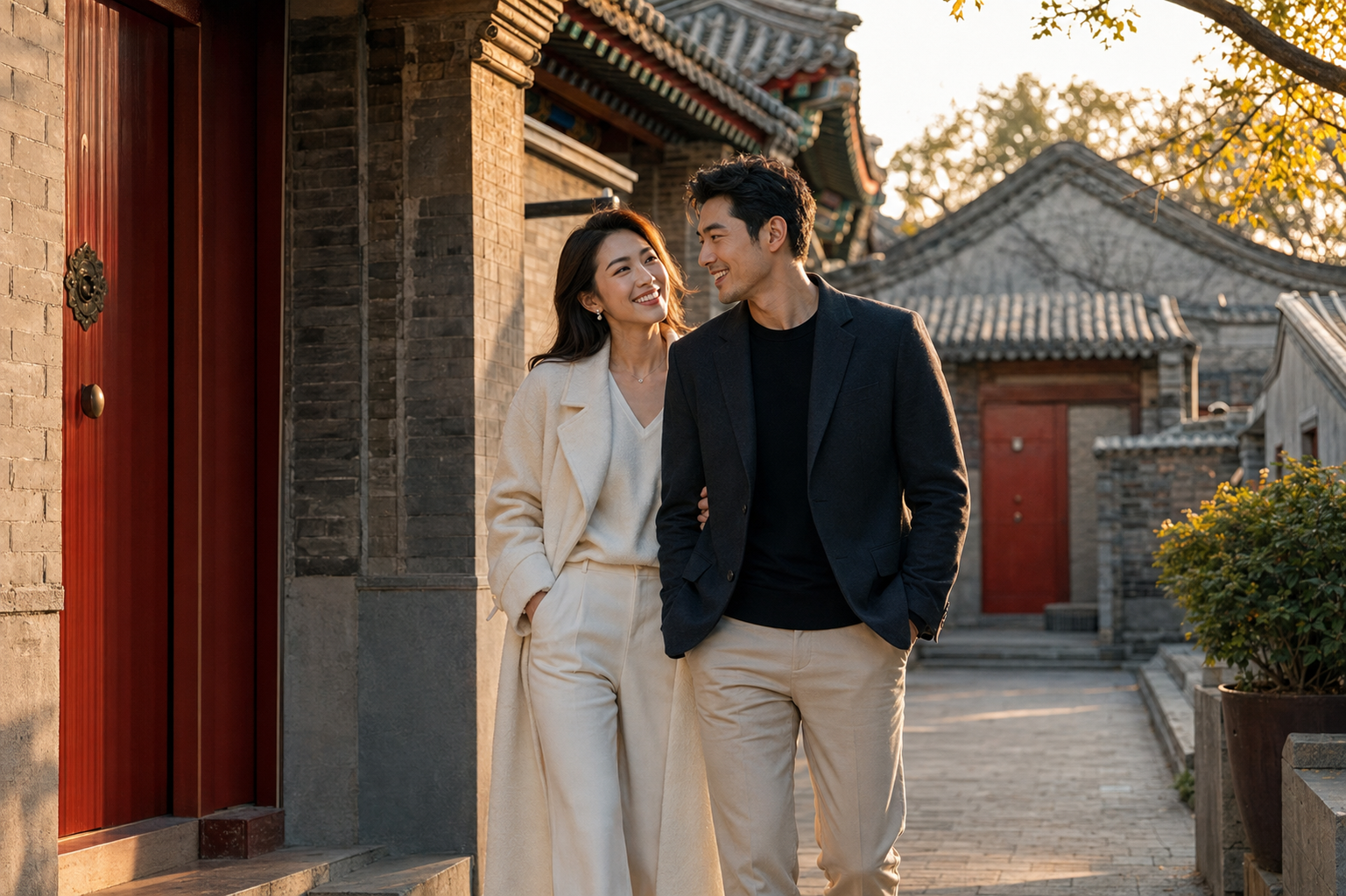 Young couple on a romantic date in a Beijing hutong