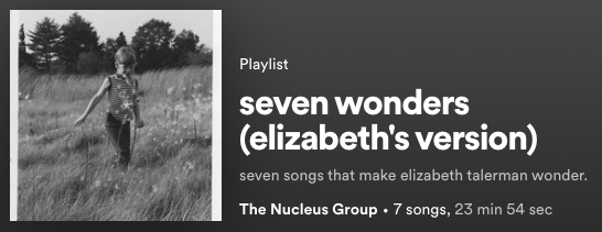 seven wonders playlist (elizabeth's version)