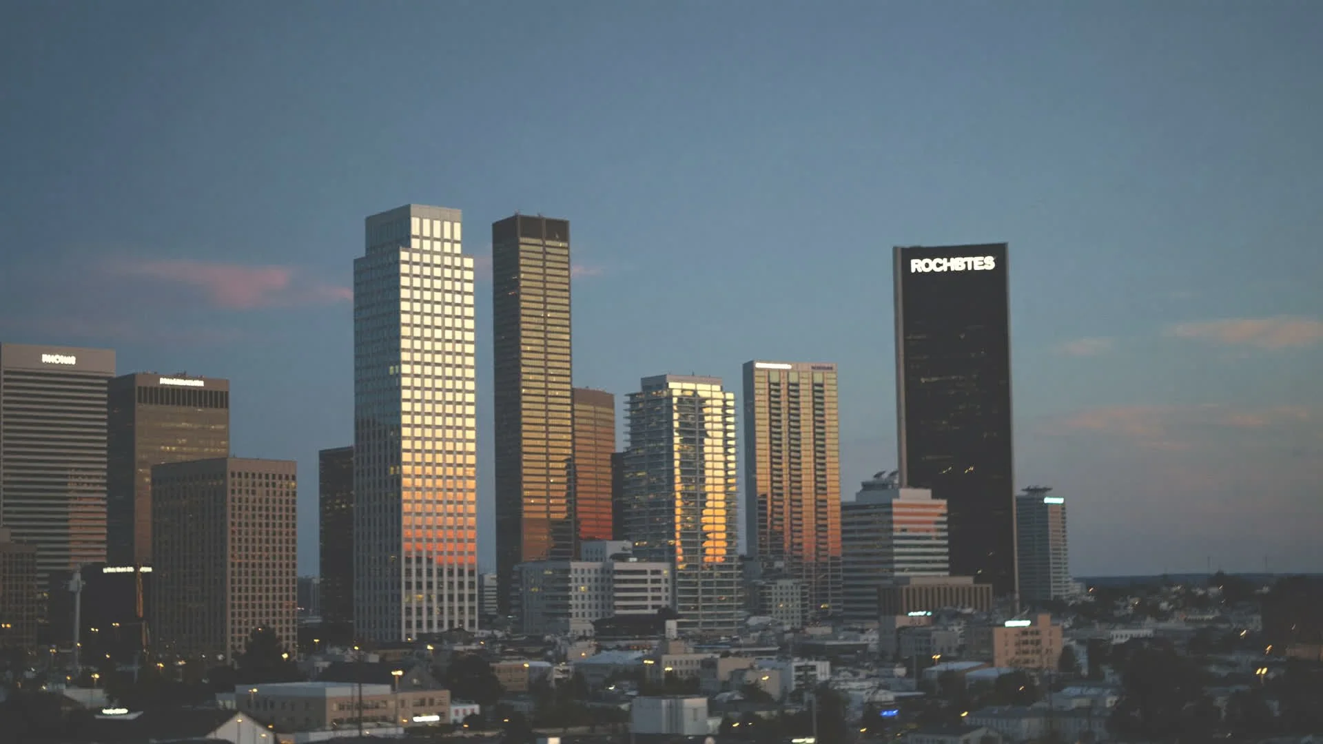 Downtown Rochester Mn skyline at dusk