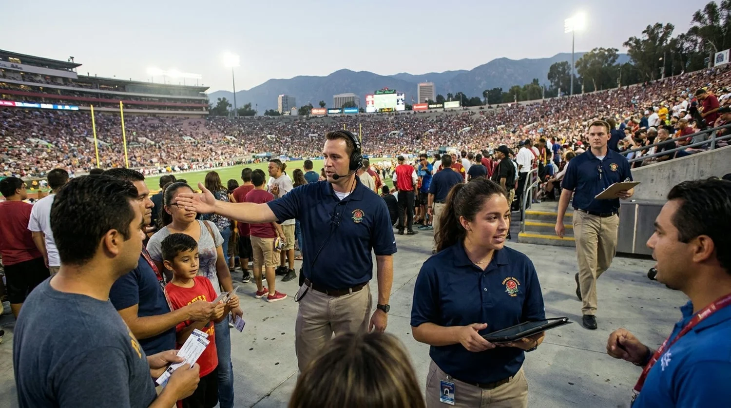 Large event venue requiring professional staffing in Pasadena