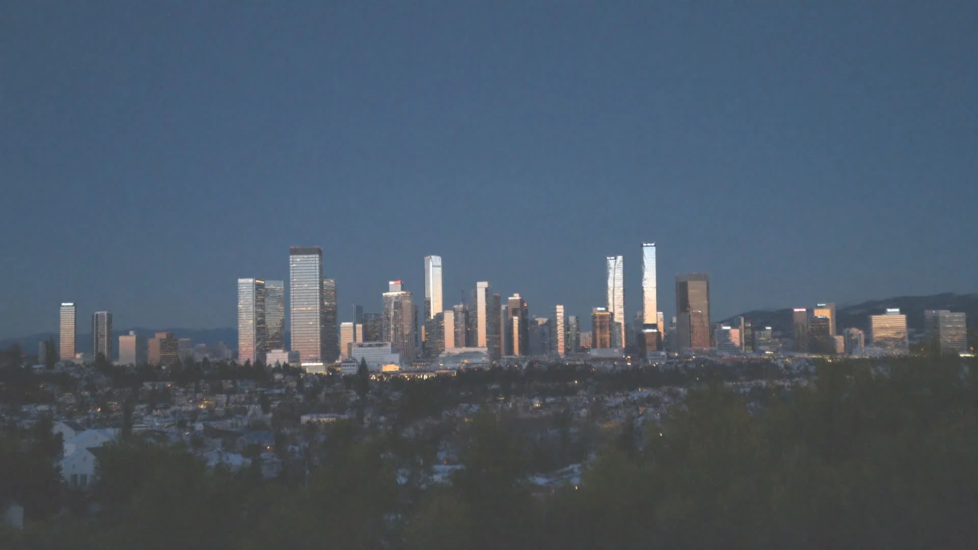 Downtown Spokane skyline at dusk