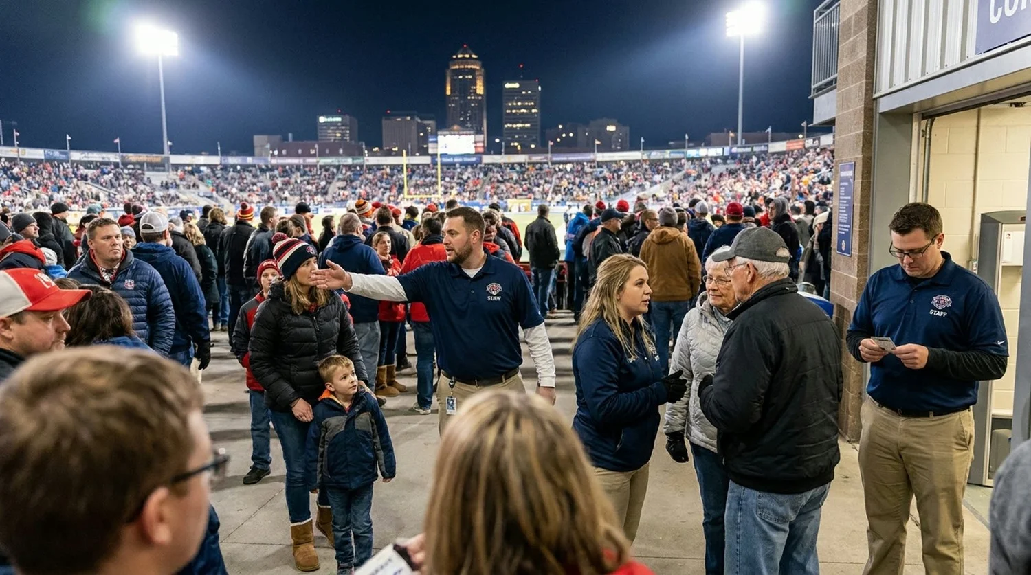 Large event venue requiring professional staffing in Des Moines